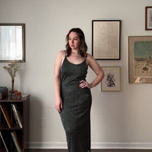 Vintage Chainmail Maxi Dress, Metallic Lurex XL bodycon maxi